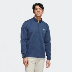 Adidas DWR 1/4 Zip Golf Sweater -Golf Shoes Sales Store Adidas AW22 DWR Quarter Zip Left Chest HM8282 SWADI323 Crew Navy Model 1