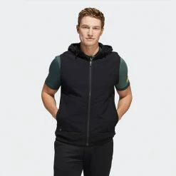Adidas Statement Full Zip Hooded Golf Vest -Golf Shoes Sales Store Adidas AW22 Hoodie Vest HF6566 SWADI314 L Black Model 1