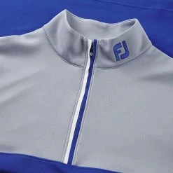 FootJoy Colour Blocked Chill-Out 1/2 Zip Golf Pullover -Golf Shoes Sales Store FootJoy SS22 Colour Blocked Chill Out 1 2 Zip Golf Sweater Dove Grey Royal 88403 Detail