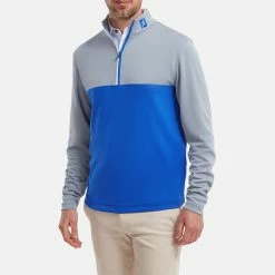 FootJoy Colour Blocked Chill-Out 1/2 Zip Golf Pullover -Golf Shoes Sales Store FootJoy SS22 Colour Blocked Chill Out 1 2 Zip Golf Sweater Dove Grey Royal 88403 model 1