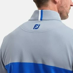 FootJoy Colour Blocked Chill-Out 1/2 Zip Golf Pullover -Golf Shoes Sales Store FootJoy SS22 Colour Blocked Chill Out 1 2 Zip Golf Sweater Dove Grey Royal 88403 model 2