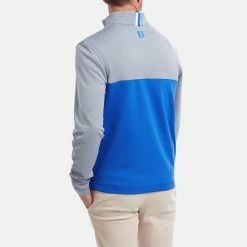 FootJoy Colour Blocked Chill-Out 1/2 Zip Golf Pullover -Golf Shoes Sales Store FootJoy SS22 Colour Blocked Chill Out 1 2 Zip Golf Sweater Dove Grey Royal 88403 model 3