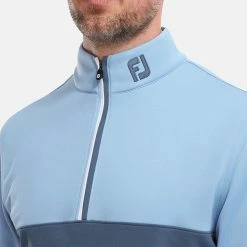 FootJoy Colour Blocked Chill-Out 1/2 Zip Golf Pullover 12 FootJoy Colour Blocked Chill-Out 1/2 Zip Golf Pullover -Golf Shoes Sales Store FootJoy SS22 Colour Blocked Chill Out 1 2 Zip Golf Sweater Dusk Blue Ink 88402 model 2