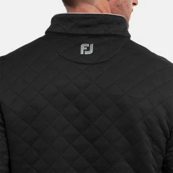FootJoy Diamond Jacquard Chill-Out 1/4 Zip Golf Pullover 12 FootJoy Diamond Jacquard Chill-Out 1/4 Zip Golf Pullover -Golf Shoes Sales Store FootJoy SS22 Diamond Jacquard Chill Out 1 4 Zip Golf Sweater Black Grey 88451 model 2