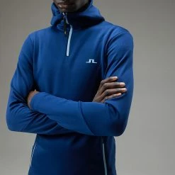 Jlindeberg J.Lindeberg Aerial 1/4 Zip Golf Hoodie -Golf Shoes Sales Store J.Lindeberg AW22 Aerial Quarter Hood GMJS07797 0337 SWLIN085 Navy PeonyAiry Blue Model 2