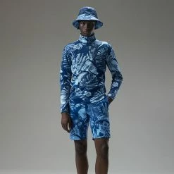 Jlindeberg J.Lindeberg Emanuel Print 1/4 Zip Golf Sweater -Golf Shoes Sales Store J.Lindeberg AW22 Emanuel Print Mid Layer GMJS07417 0470 SWLIN088 Hibiscus BlueNavy PeonyWhite Model 1