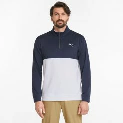 Puma Gamer Colour Block 1/4 Zip Golf Popover -Golf Shoes Sales Store PUMA SS22 Gamer Colorblock 1 4 Zip Sweater Code 532985 02 SWPUM236 M Navy Blazer Bright White Model 1
