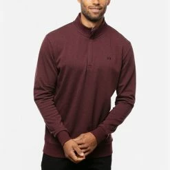 TravisMathew Cloud 2.0 1/4 Zip Golf Sweater -Golf Shoes Sales Store Travis Mathew SS22 Cloud Quaterzip 2.0 Sweater 1MS309 Code SWTRA014 Heather Dark Red Model 1