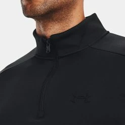 Underarmour Under Armour Fleece 1/4 Zip Golf Sweater -Golf Shoes Sales Store Under Armour AW22 1 4 Zip Sweater 1373358 001 SWUND171 XL Black Black Model 2