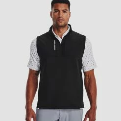 Underarmour Under Armour Storm Daytona 1/2 Zip Golf Vest -Golf Shoes Sales Store Under Armour AW22 Storm Daytona Vest Wind Top 1373408 001 WTUND090 Black Black Reflective Model 1