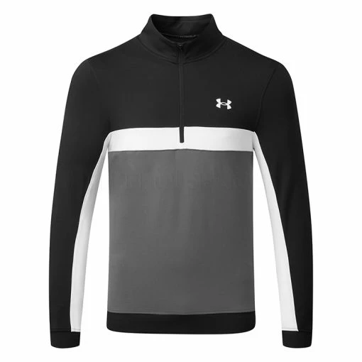 Underarmour Under Armour Storm 1/2 Zip Golf Sweater -Golf Shoes Sales Store Under Armour SS22 Storm 1 2 Zip Golf Sweater Black Jet Gray White 1370119 001 Front