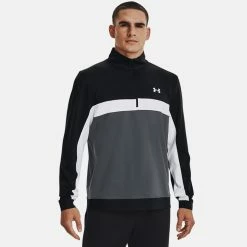 Underarmour Under Armour Storm 1/2 Zip Golf Sweater -Golf Shoes Sales Store Under Armour SS22 Storm 1 2 Zip Golf Sweater Black Jet Gray White 1370119 001 Model 1