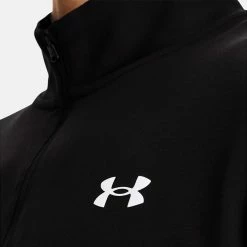 Underarmour Under Armour Storm 1/2 Zip Golf Sweater -Golf Shoes Sales Store Under Armour SS22 Storm 1 2 Zip Golf Sweater Black Jet Gray White 1370119 001 Model 2