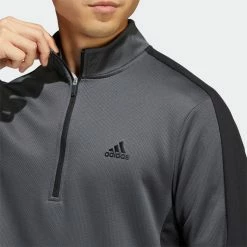 Adidas Colour Block 1/4 Zip Golf Sweater -Golf Shoes Sales Store adidas SS22 Colour Block 1 4 Zip Golf Sweater HC5573 Grey Six Black Model 2